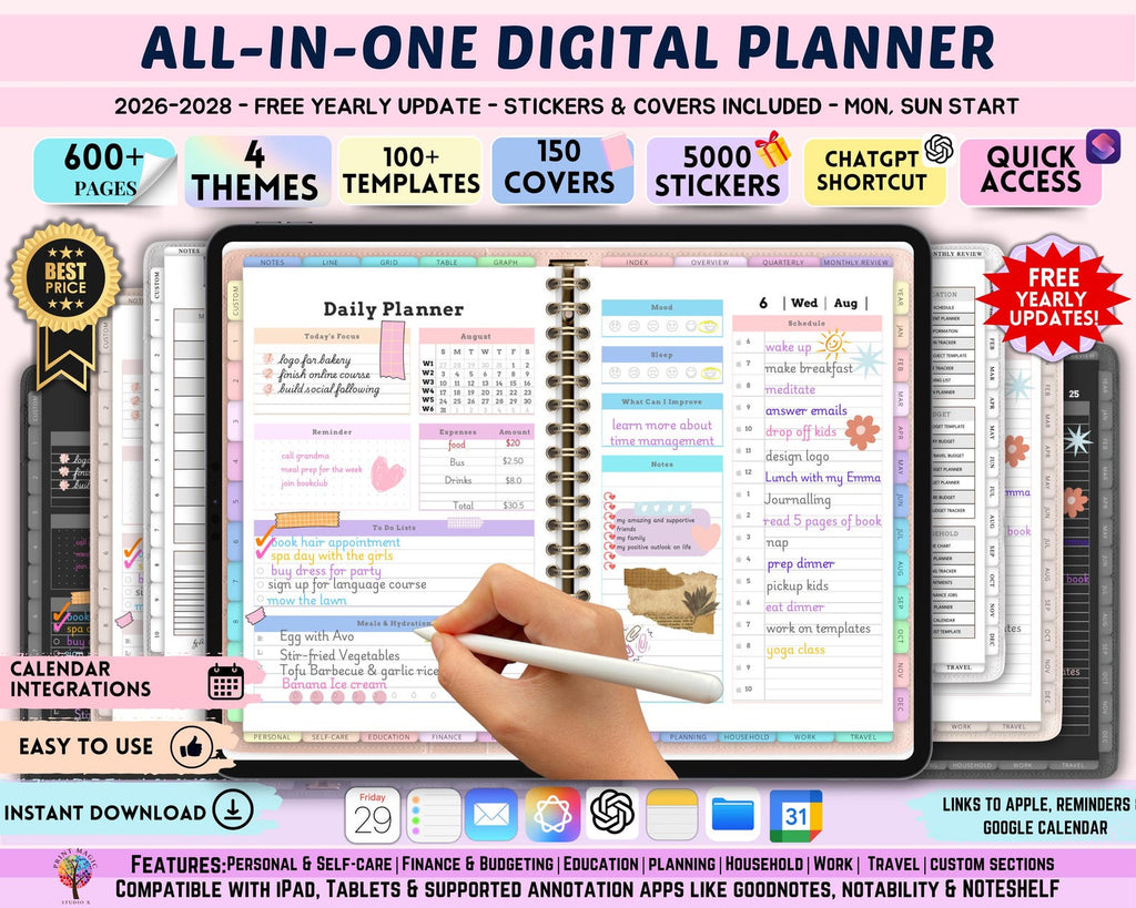 All-In-One Butler Digital Planner 2026, 2027, 2028 Digital Planner, Digital Journal, Digital Goodnotes , Weekly, Daily Planner, Notability