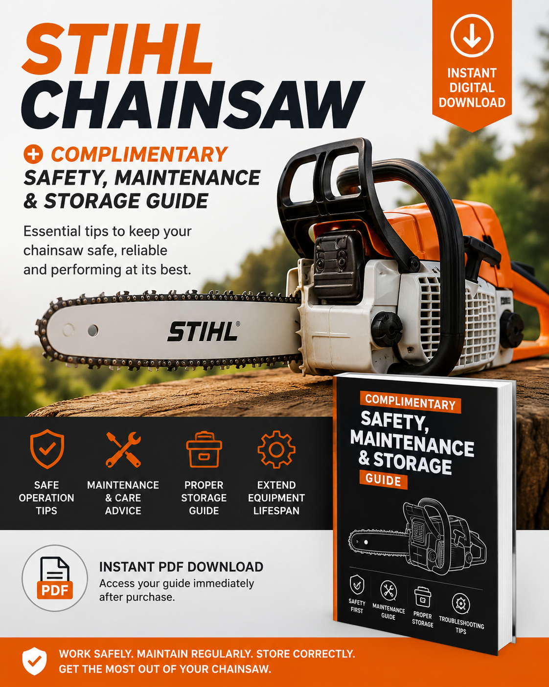 STIHL Chainsaw + Complimentary Safety, Maintenance & Storage Guide