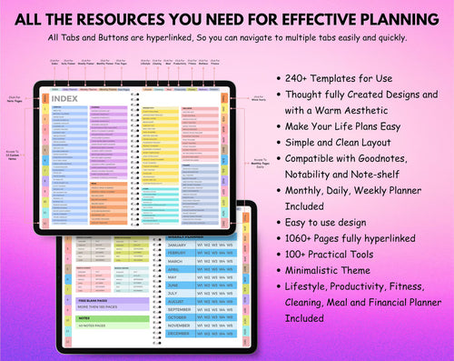All-in-One Digital Planner 2026 2027 2028, Hyperlink Digital Planner, Daily Weekly Monthly Journal, Goodnotes Planner, Apple Google Calendar