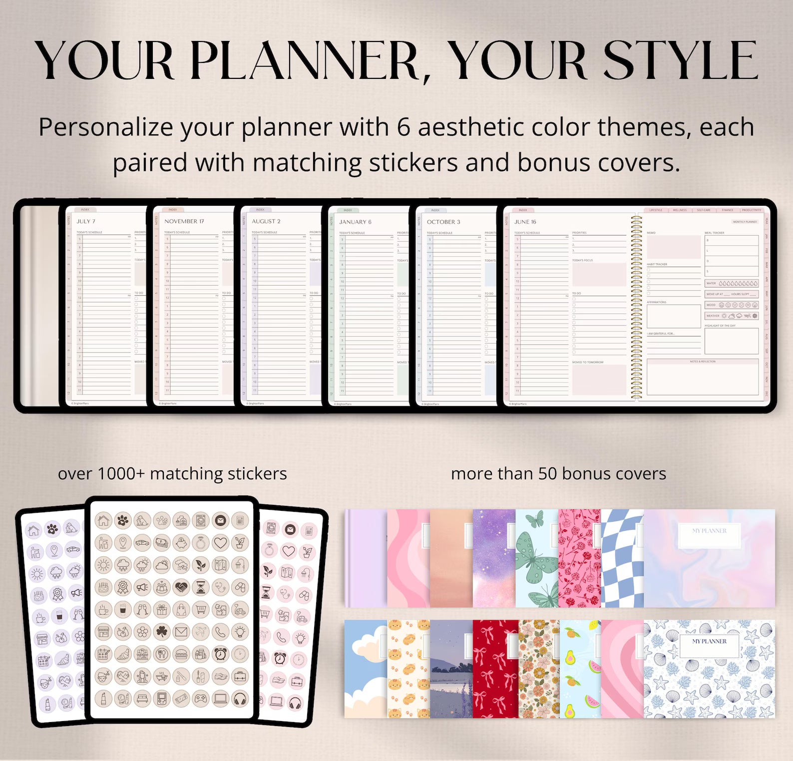 Digital Planner Undated, iPad & Android Planner, GoodNotes Calendar, Daily Weekly Monthly Journal with Stickers, iPad Planner for 2025 2026