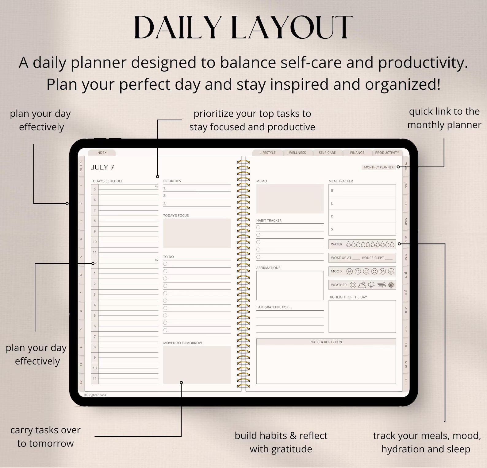 Digital Planner Undated, iPad & Android Planner, GoodNotes Calendar, Daily Weekly Monthly Journal with Stickers, iPad Planner for 2025 2026