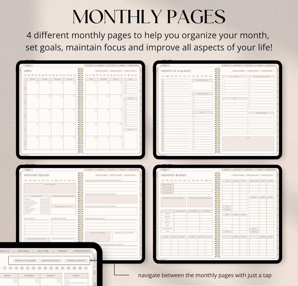 Digital Planner Undated, iPad & Android Planner, GoodNotes Calendar, Daily Weekly Monthly Journal with Stickers, iPad Planner for 2025 2026