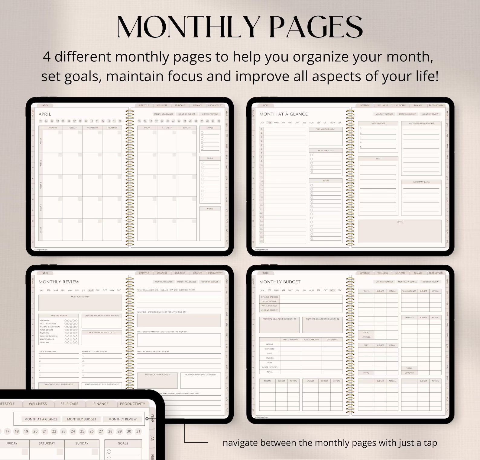 Digital Planner Undated, iPad & Android Planner, GoodNotes Calendar, Daily Weekly Monthly Journal with Stickers, iPad Planner for 2025 2026