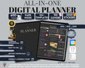 Dark Mode All In One Digital Planner Portrait 2026, 2027, 2028 Planner, Digital Journal, Digital Goodnotes Template, Weekly, Daily Planner